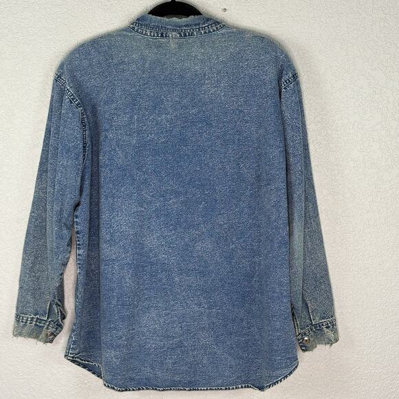 Vtg 90s Women’s Western Button Up Shirt Embroidered Chambray Size 2X Distressed - Picture 3 of 10